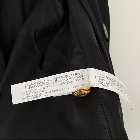 Zara Manteco Wool Blend Black Cape Coat with Gold Buttons women’s size L - Picture 9 of 9